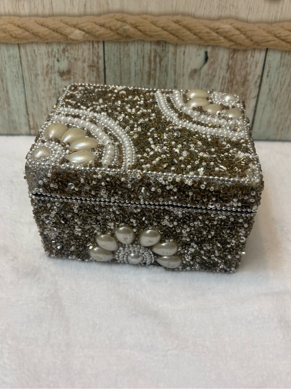 Beaded Pearl Decorative Box Made in India
